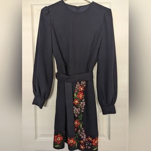 Ted Baker Dark Blue Embroidered Dress with Belt